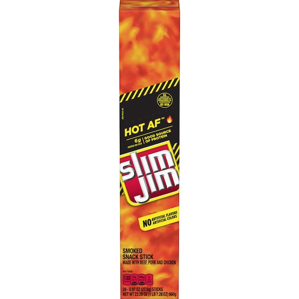 Slim Jim Giant Smoked Meat Snack Stick Hot AF Flavor 0.97- oz. Stick, PK144 2620000128 - main
